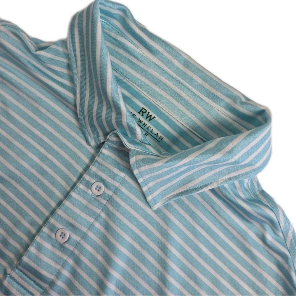 Rorie Whelan‎ RW Golf Polo Shirt Men LARGE Blue Striped Performance SHORT SLEEVE